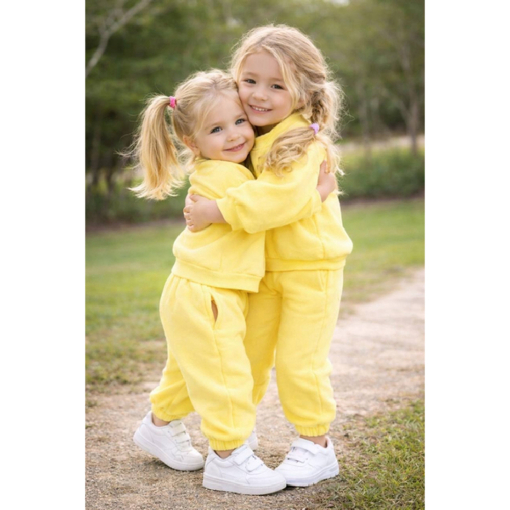 Kids Fleece-Lined Butter Yellow Thick Sweatshirt Sweatpants 12-18M 100% Cotton